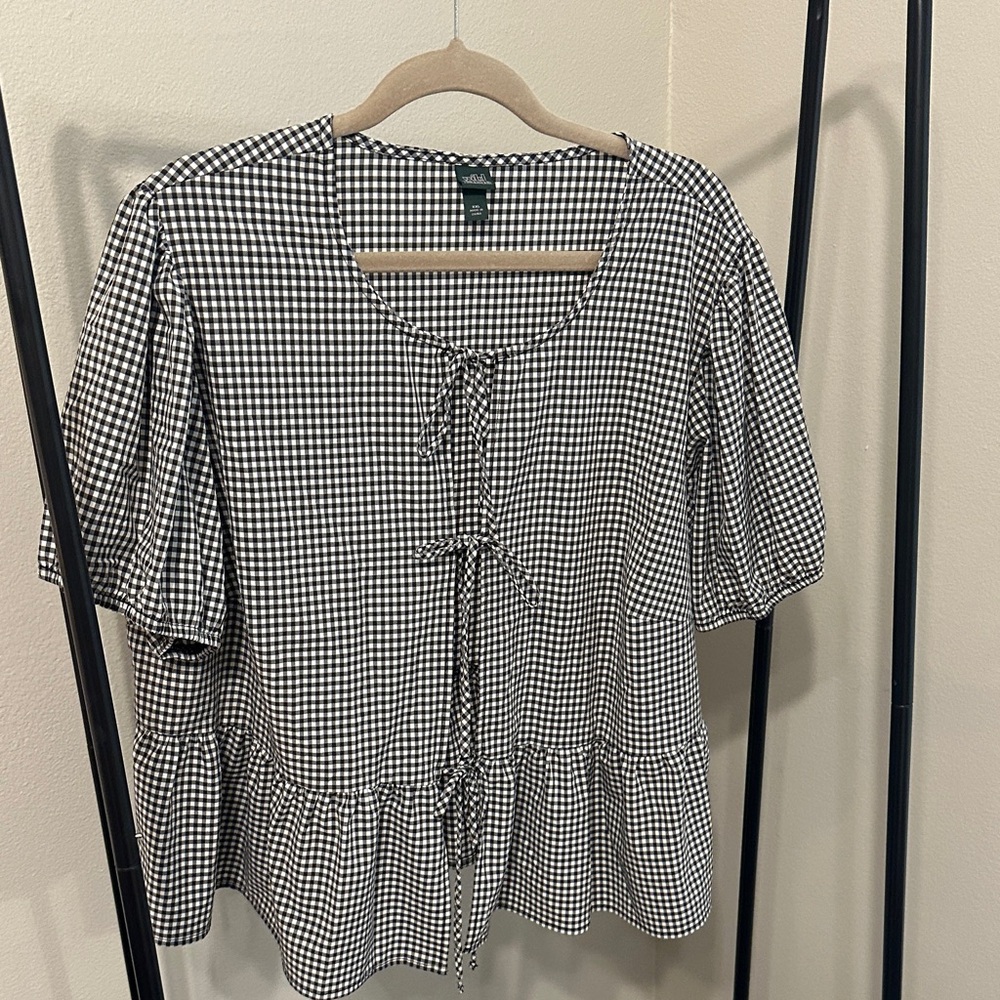 wild fable Black and White Gingham Tie-Front Peplum Blouse